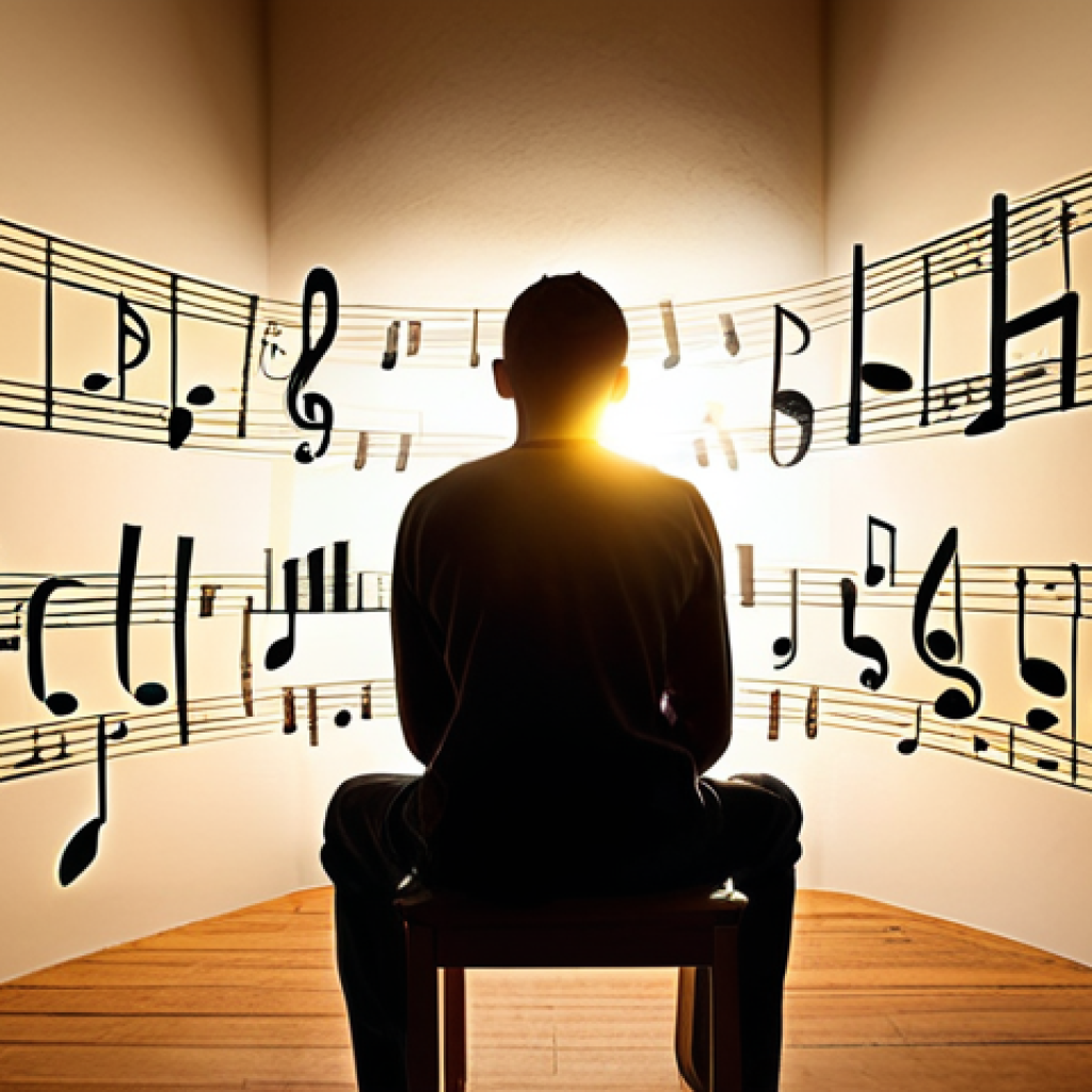 **Prompt:** A person sits in a dimly lit, slightly chaotic room, surrounded by complex, abstract musical notation that appears daunting and jumbled. Suddenly, a beam of bright, golden light shines onto the notation, causing it to transform into clear, organized, glowing musical notes and simplified, understandable symbols like an alphabet. The person's face shifts from confusion to a look of profound understanding and joyful curiosity, symbolizing the "aha!" moment of demystifying music theory. The background implies a journey from fear to enlightenment.