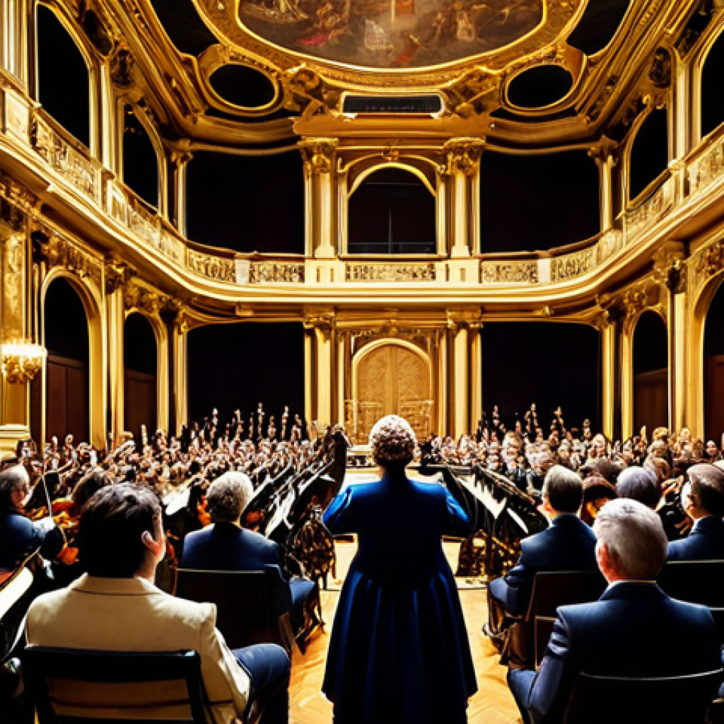 Baroque Era Music**

"A grand Baroque concert hall, filled with elegantly dressed people in formal attire, fully clothed, listening to an orchestra performing on stage, ornate details, golden light, safe for work, professional photography, perfect anatomy, correct proportions, modest clothing, appropriate content, family-friendly."

**