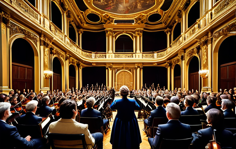 Baroque Era Music**

"A grand Baroque concert hall, filled with elegantly dressed people in formal attire, fully clothed, listening to an orchestra performing on stage, ornate details, golden light, safe for work, professional photography, perfect anatomy, correct proportions, modest clothing, appropriate content, family-friendly."

**
