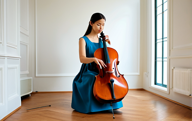 첼로 연주 기법 - Cello Practice Session**

"A cello student, fully clothed in modest practice attire, diligently prac...