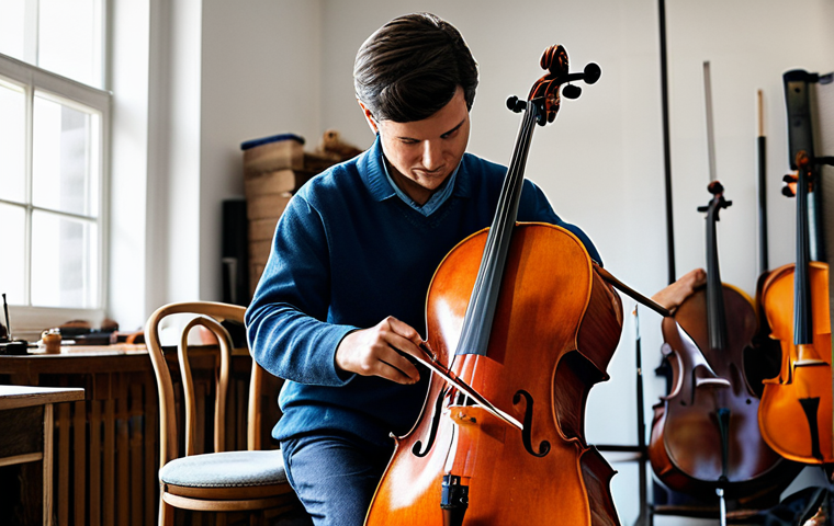 첼로 연주 기법 - Elegant Cellist on Stage**

"A professional cellist, fully clothed in a modest concert gown, perform...