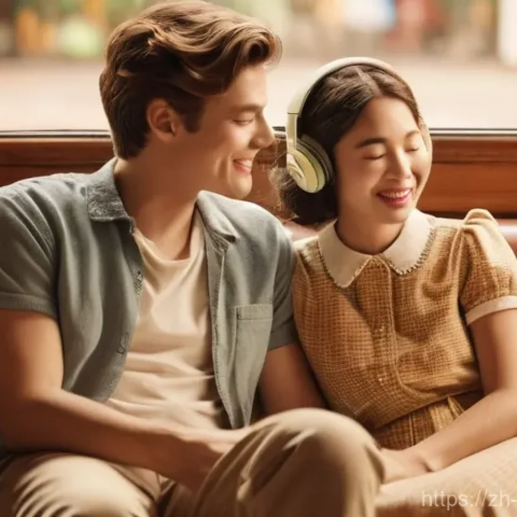 음악과 기억력 향상 - **"A young adult, possibly in their early 20s, sits comfortably on a plush sofa, eyes closed, with a...