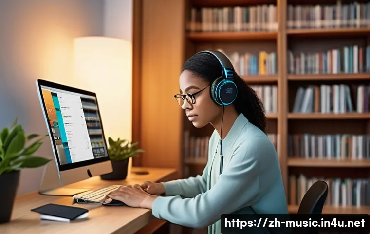 음악 데이터베이스 구축 - **Prompt: The Digital Maestro's Sanctuary**
    A serene, modern home office or study. In the foregr...