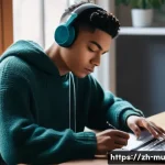 음악과 창의력 개발 - **Prompt:** A young, focused individual, gender-neutral, wearing a cozy oversized sweater and comfor...