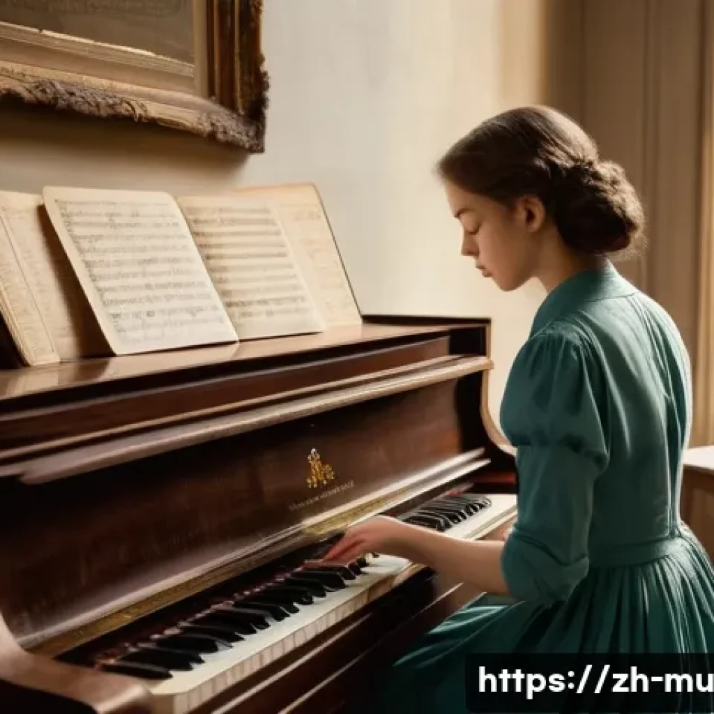 클래식 음악 연주법 - **Prompt 1: The Scholar Musician's Discovery**
    A young female classical pianist, elegantly dress...