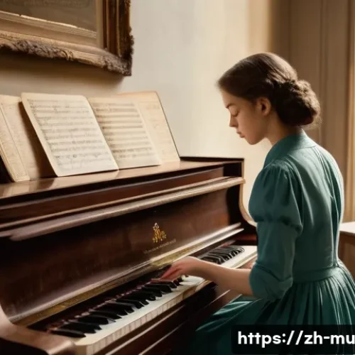 클래식 음악 연주법 - **Prompt 1: The Scholar Musician's Discovery**
    A young female classical pianist, elegantly dress...