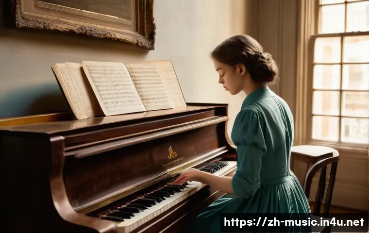 클래식 음악 연주법 - **Prompt 1: The Scholar Musician's Discovery**
    A young female classical pianist, elegantly dress...