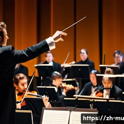 오케스트라 지휘 이론 - **A highly detailed, cinematic shot of a masterful orchestra conductor on a grand stage.** The condu...
